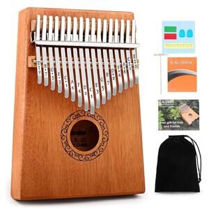 Kalimba Thumb Piano, Portable 17 Keys Mbira Finger Piano w/Tune Hammer and Bag